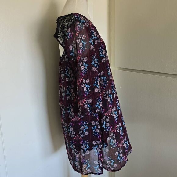 Tempted black floral a-line shift dress with lace open back, EUC, Sz. M - Picture 4 of 8